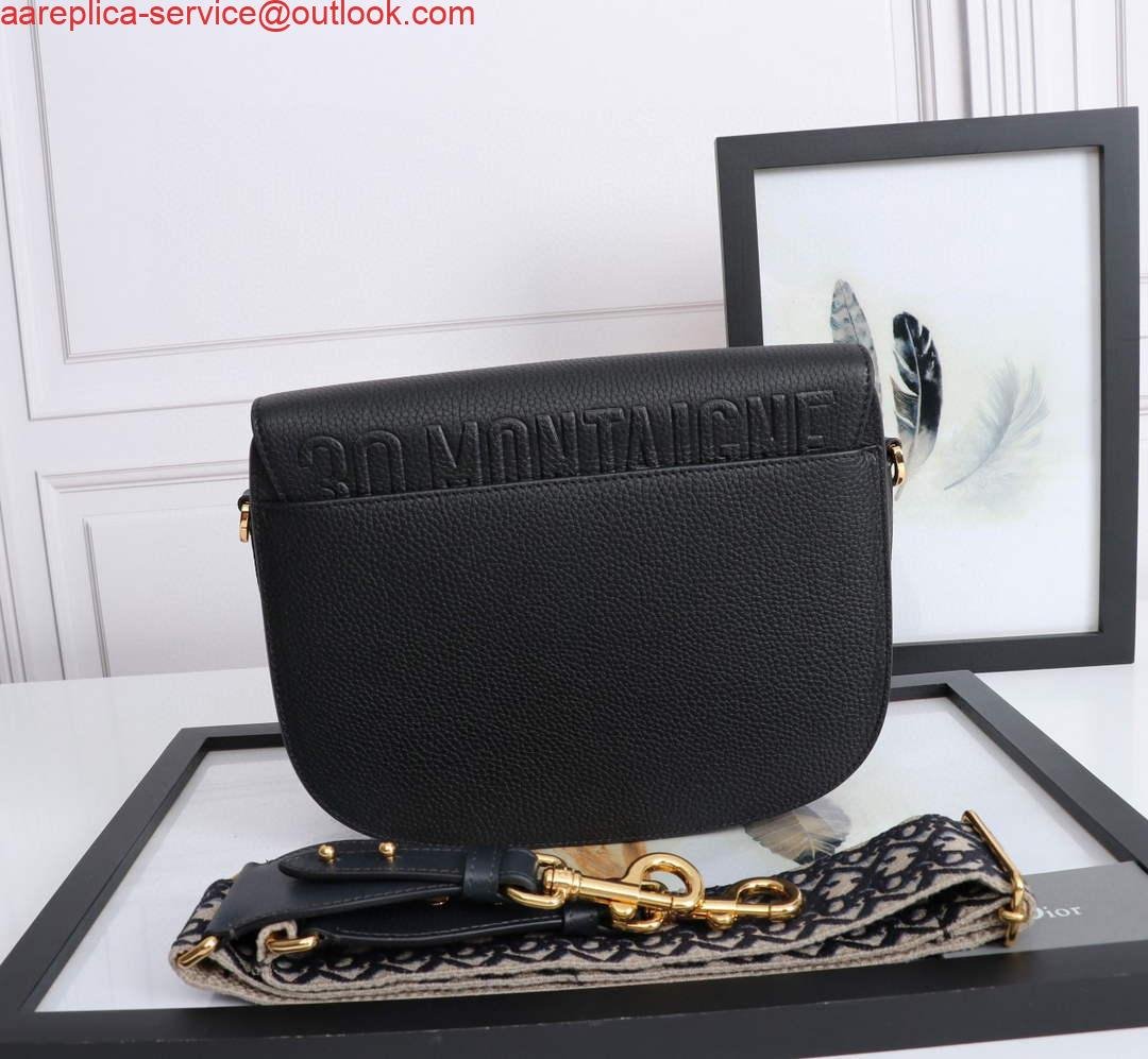 Replica Dior M9320 Large Bobby Bag Black Grained Calfskin with Blue Dior Oblique Strap