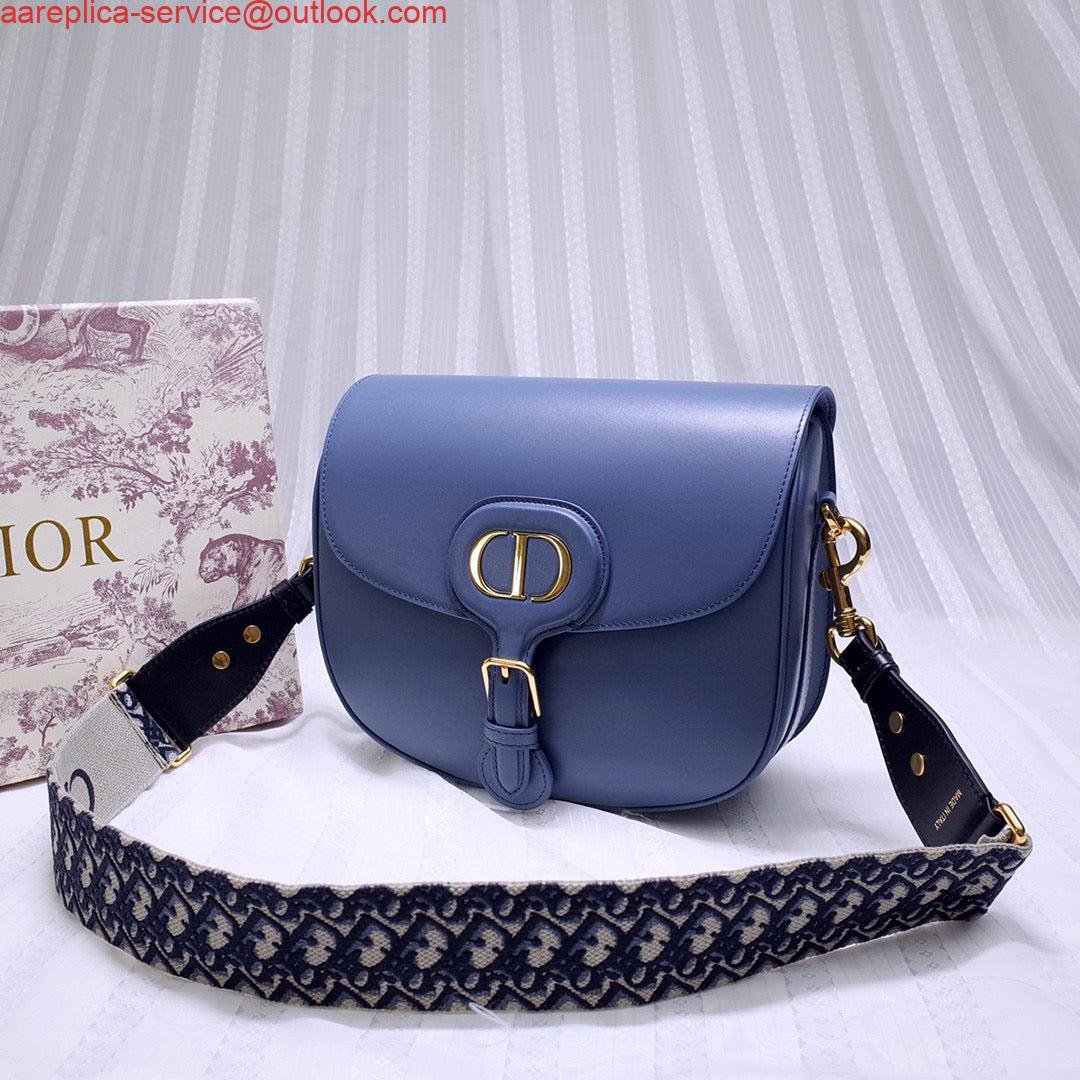 Replica Dior M9320 Large Bobby Bag Blue Box Calfskin with Blue Oblique Strap