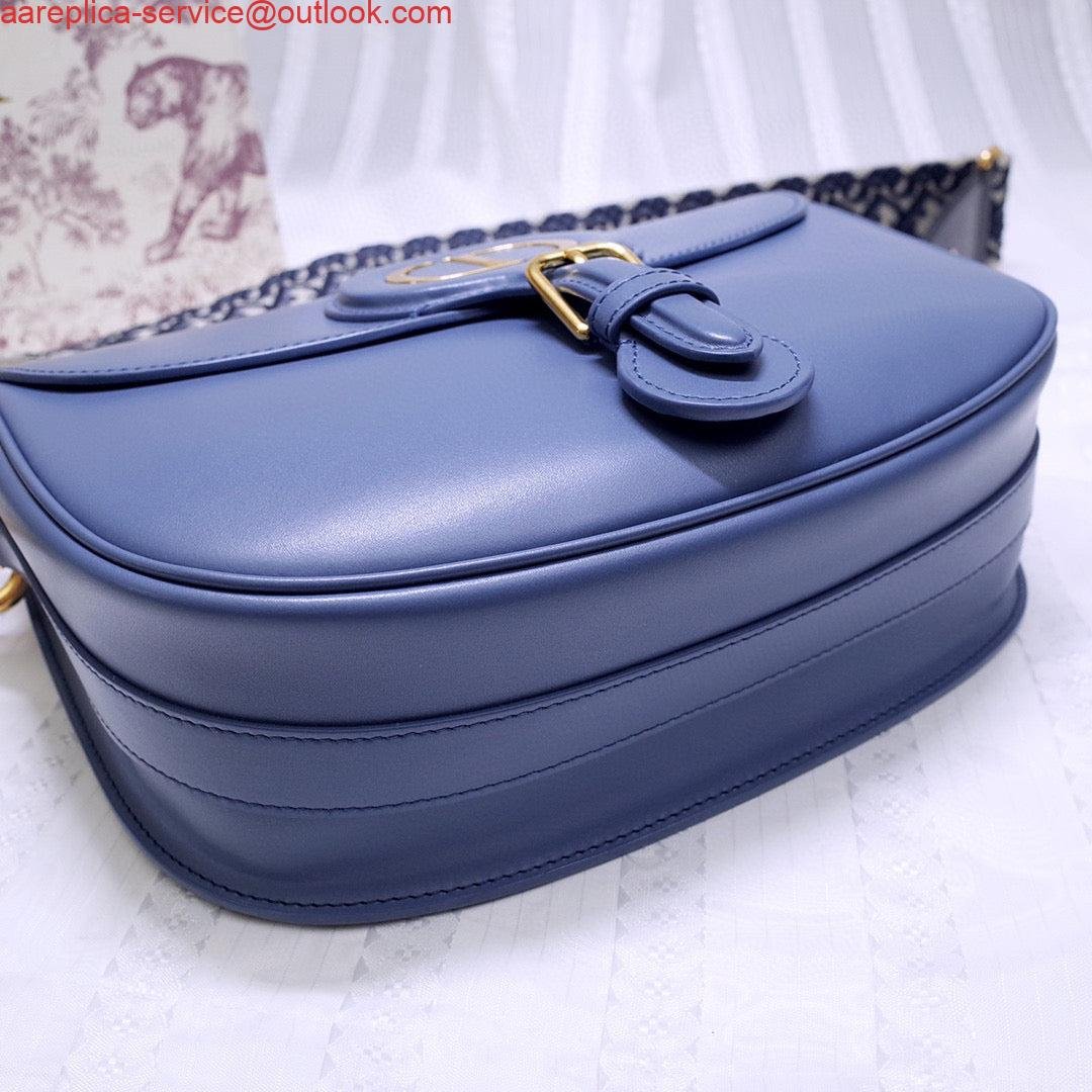 Replica Dior M9320 Large Bobby Bag Blue Box Calfskin with Blue Oblique Strap