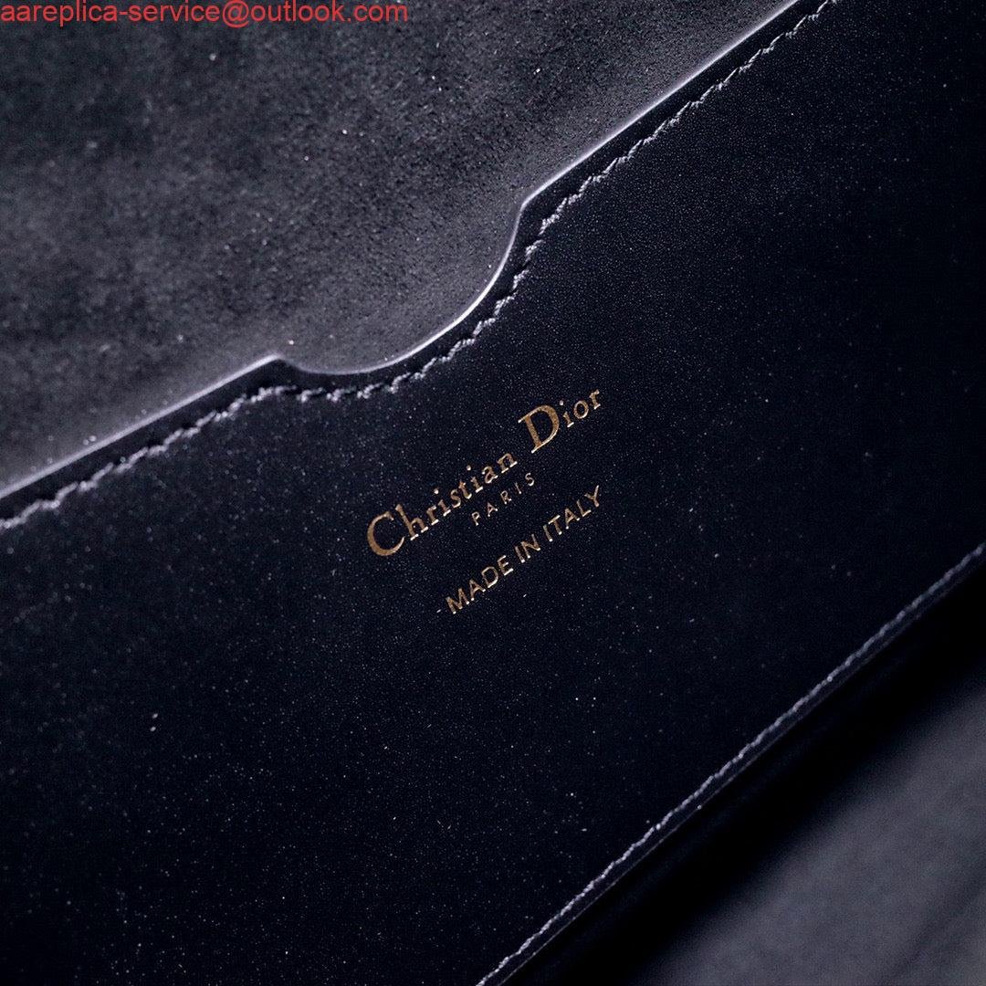 Replica Dior M9320 Large Bobby Bag Black Box Calfskin with Blue Oblique Strap