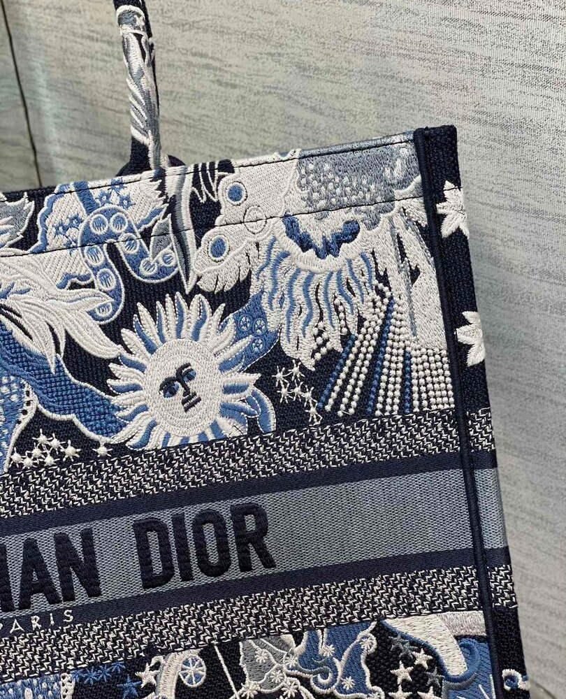 Dior M1286 Large Book Tote Blue Multicolor Zodiac Fantastico Embroidery