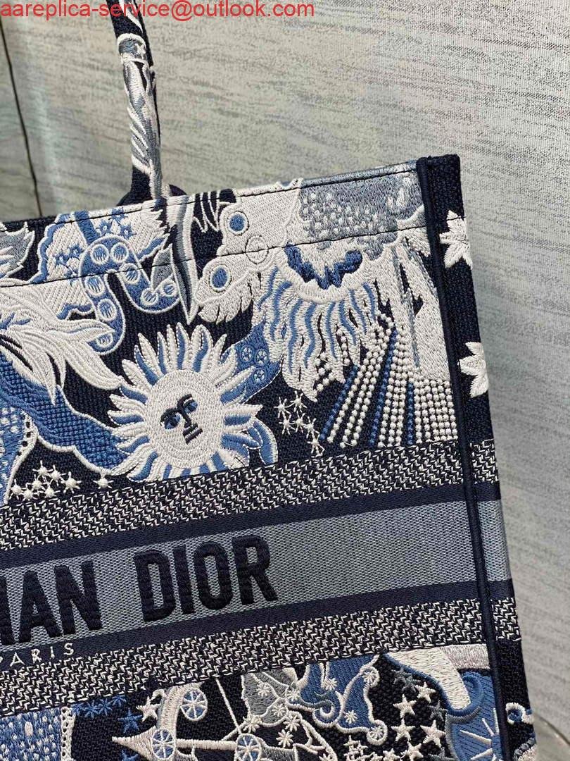 Dior M1286 Large Book Tote Blue Multicolor Zodiac Fantastico Embroidery