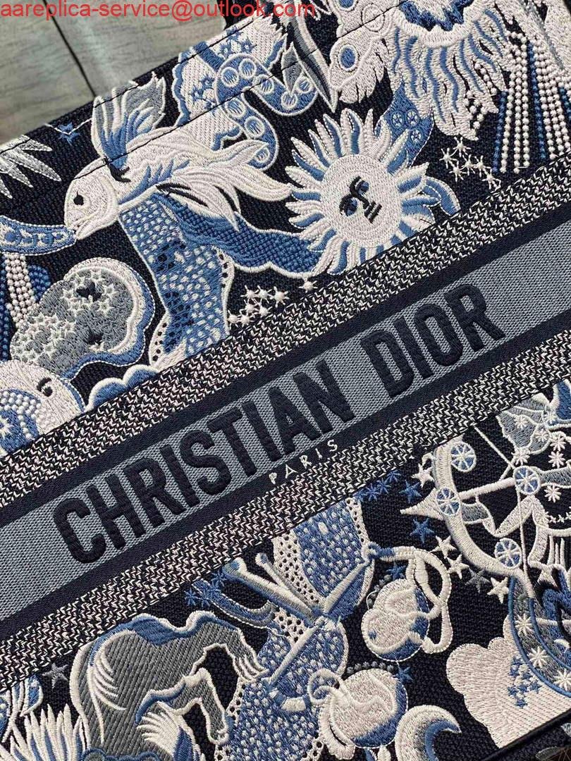 Dior M1286 Large Book Tote Blue Multicolor Zodiac Fantastico Embroidery