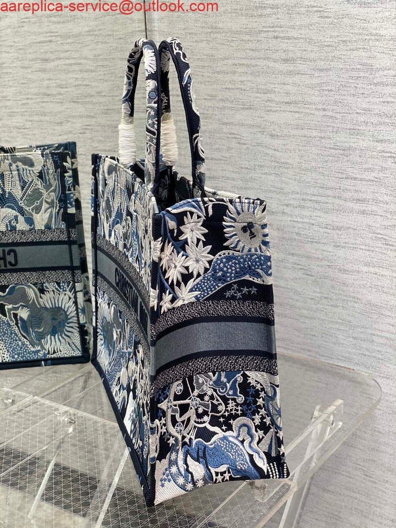 Dior M1286 Large Book Tote Blue Multicolor Zodiac Fantastico Embroidery