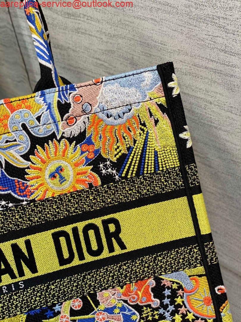 Dior M1296 Medium Book Tote Black Multicolor Zodiac Fantastico Embroidery
