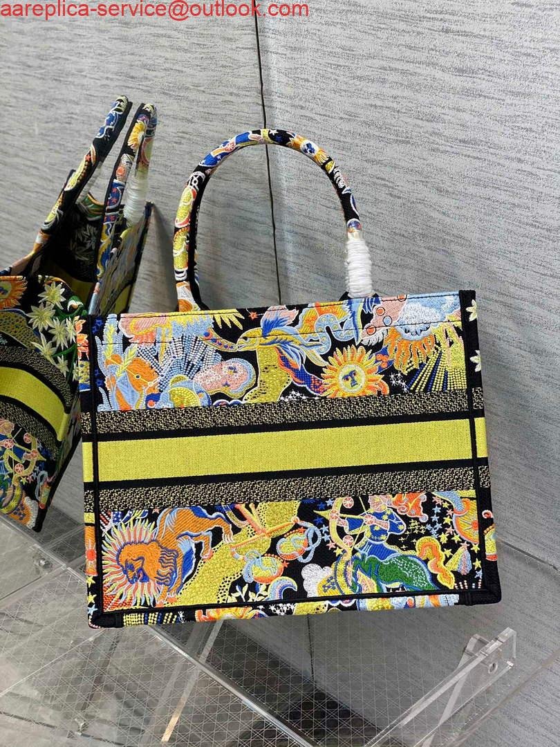 Dior M1296 Medium Book Tote Black Multicolor Zodiac Fantastico Embroidery