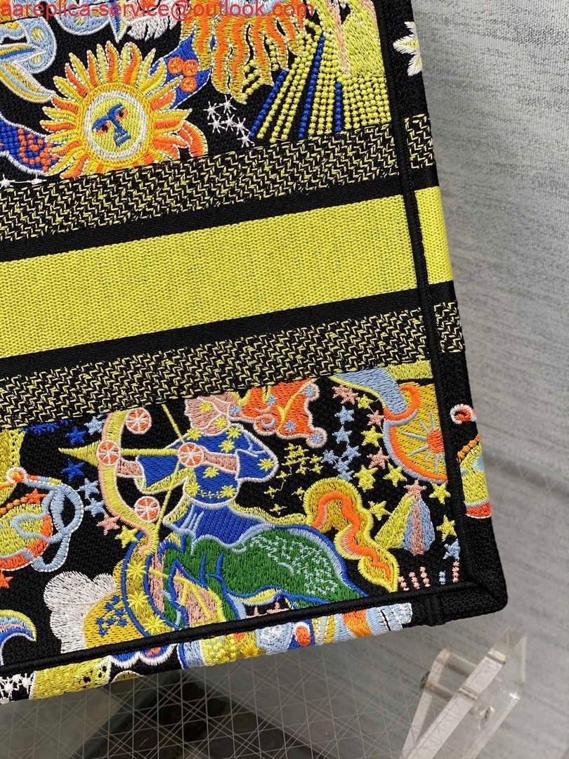 Dior M1296 Medium Book Tote Black Multicolor Zodiac Fantastico Embroidery