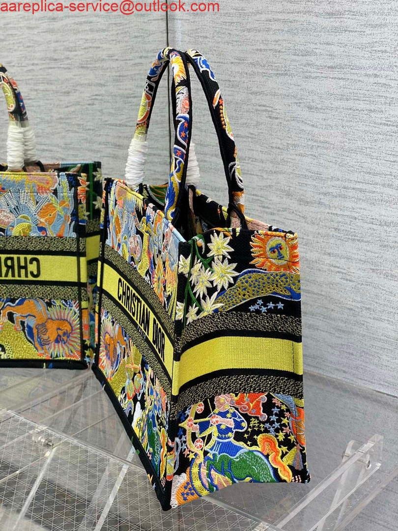Dior M1296 Medium Book Tote Black Multicolor Zodiac Fantastico Embroidery