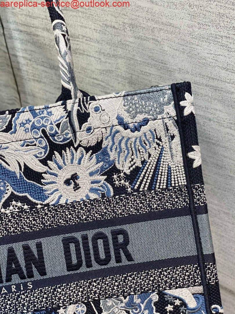 Dior M1296 Medium Book Tote Blue Multicolor Zodiac Fantastico Embroidery