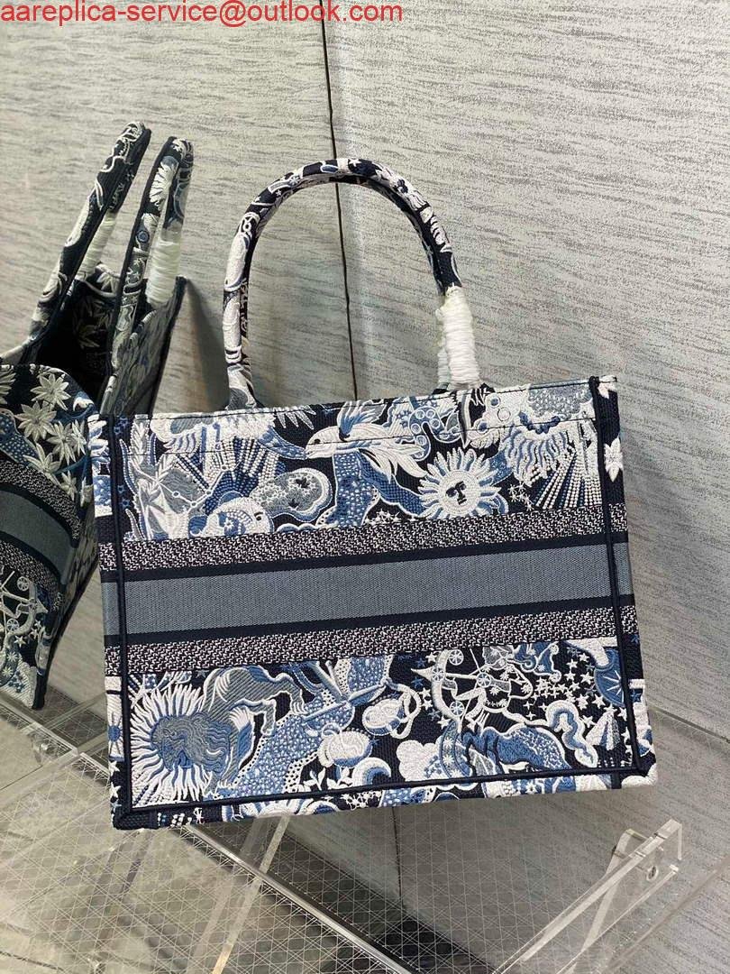 Dior M1296 Medium Book Tote Blue Multicolor Zodiac Fantastico Embroidery