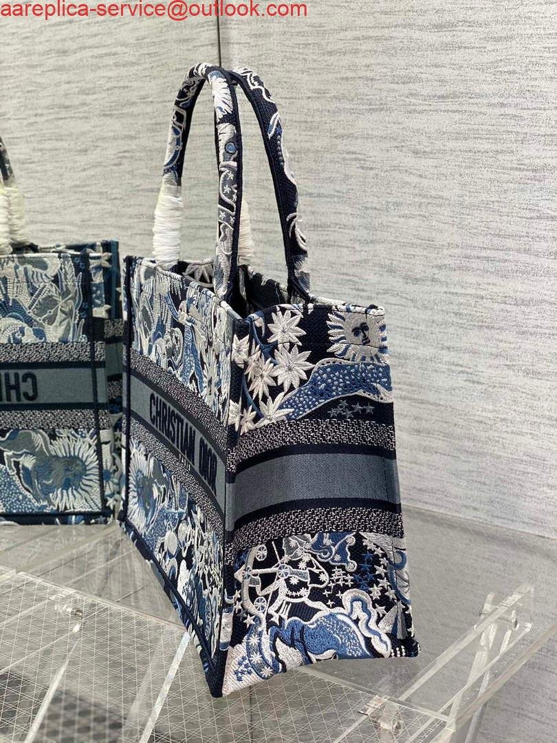 Dior M1296 Medium Book Tote Blue Multicolor Zodiac Fantastico Embroidery