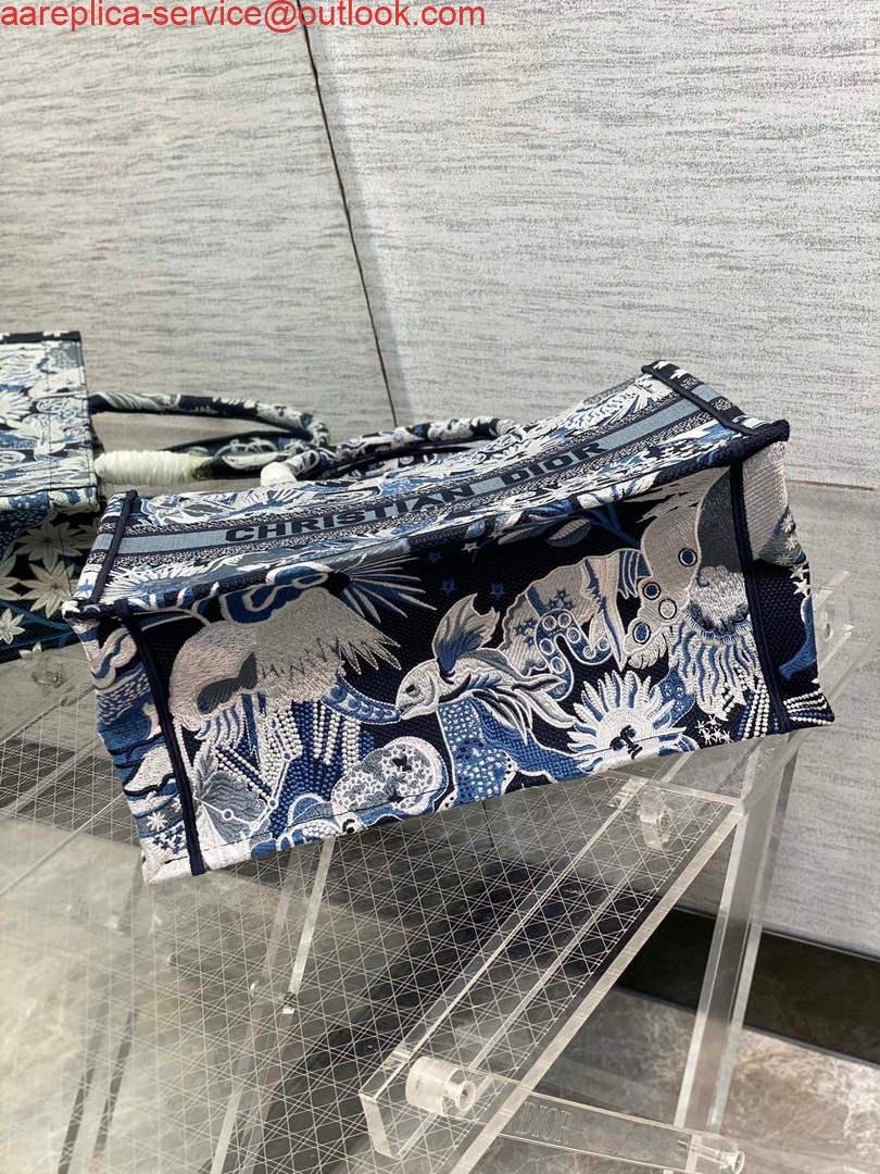 Dior M1296 Medium Book Tote Blue Multicolor Zodiac Fantastico Embroidery