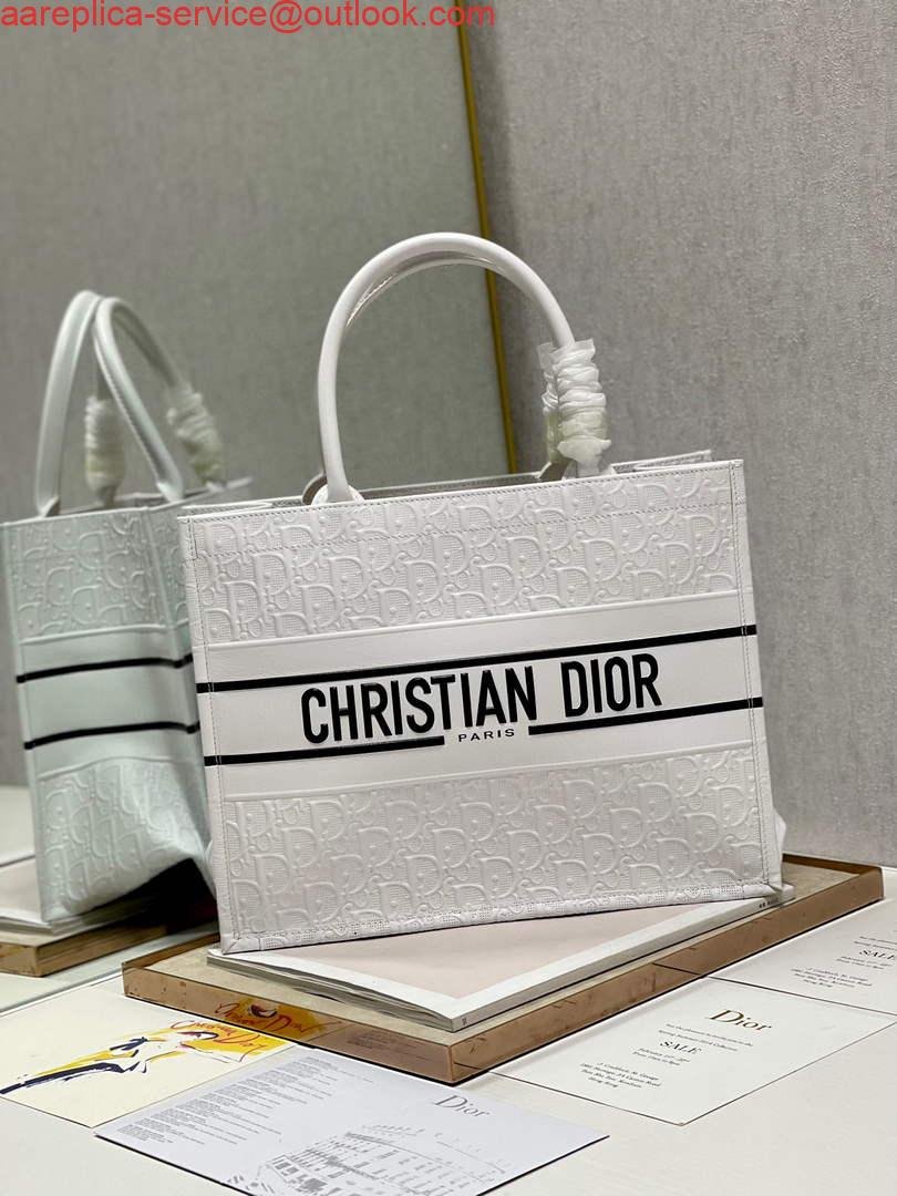 Dior M1296 Medium Book Tote White Perforated and Embossed Oblique Calfskin