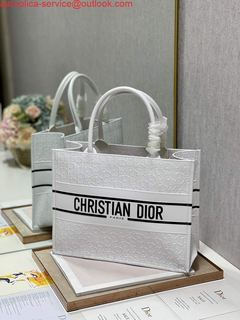Dior M1296 Medium Book Tote White Perforated and Embossed Oblique Calfskin