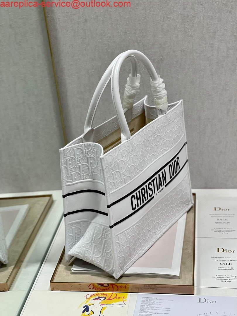 Dior M1296 Medium Book Tote White Perforated and Embossed Oblique Calfskin