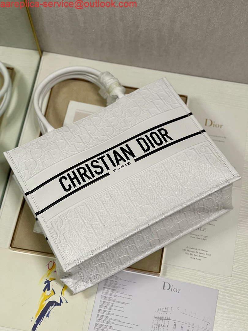 Dior M1296 Medium Book Tote White Perforated and Embossed Oblique Calfskin