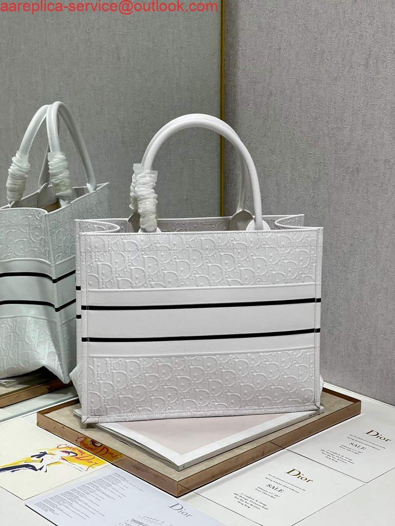 Dior M1296 Medium Book Tote White Perforated and Embossed Oblique Calfskin