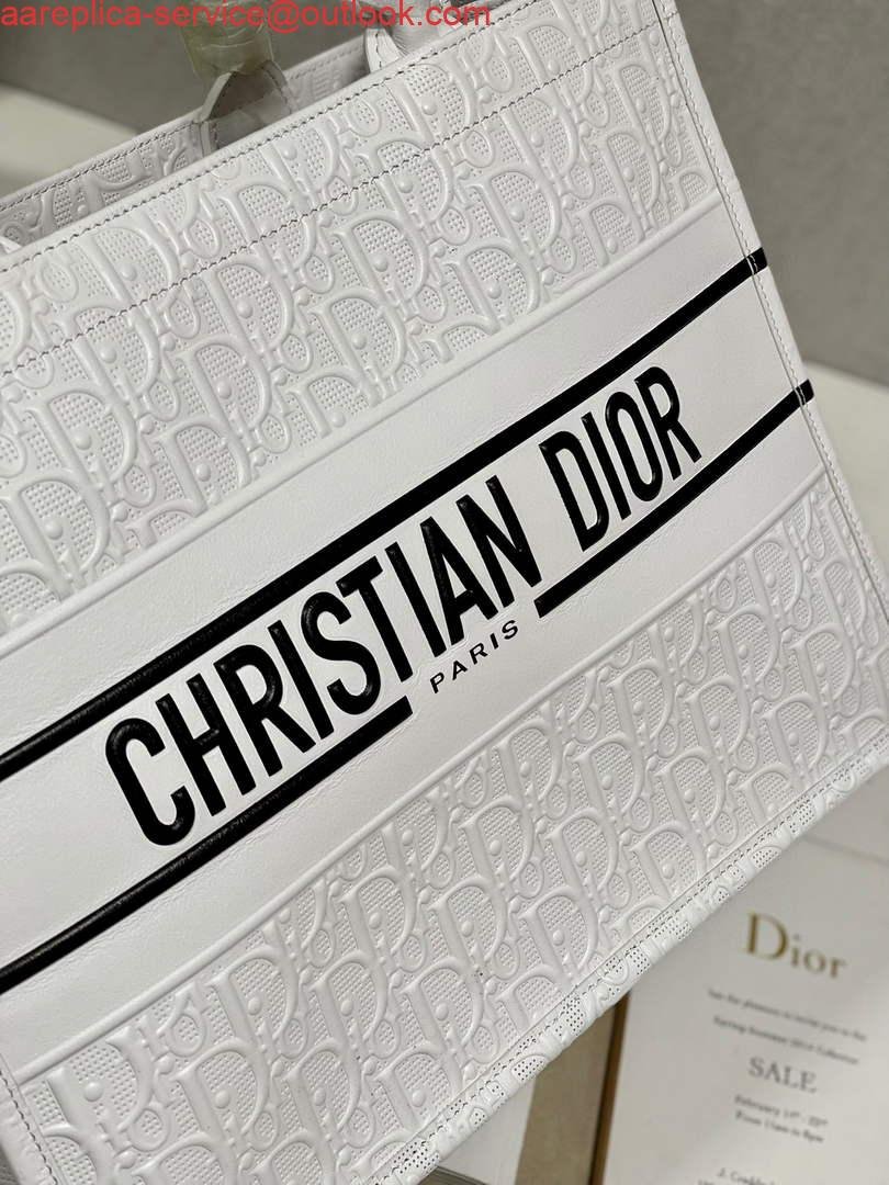 Dior M1296 Medium Book Tote White Perforated and Embossed Oblique Calfskin