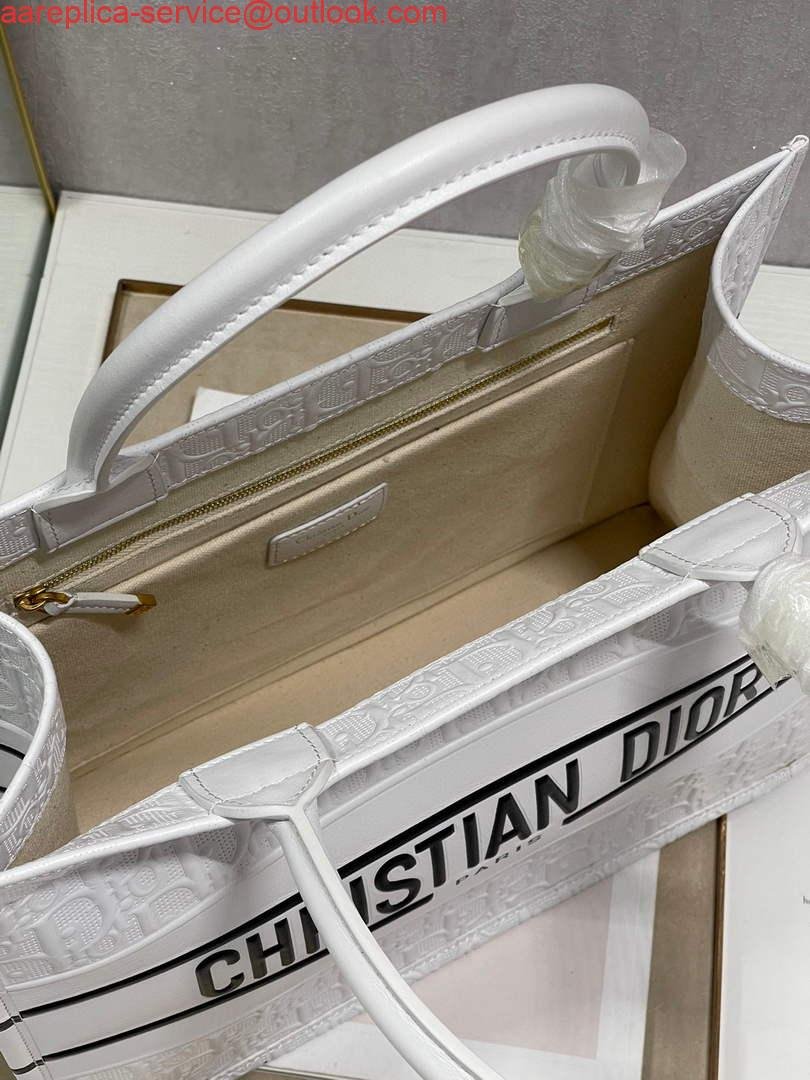 Dior M1296 Medium Book Tote White Perforated and Embossed Oblique Calfskin