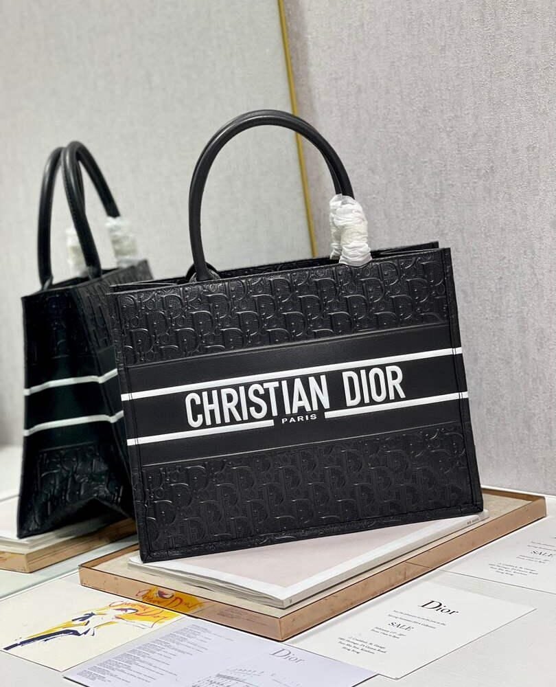 Dior M1296 Medium Book Tote Black Perforated and Embossed Oblique Calfskin