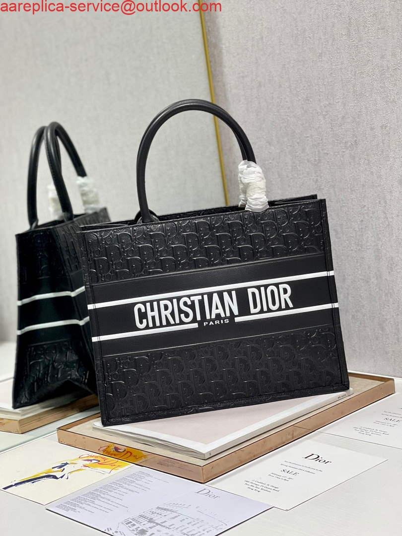 Dior M1296 Medium Book Tote Black Perforated and Embossed Oblique Calfskin