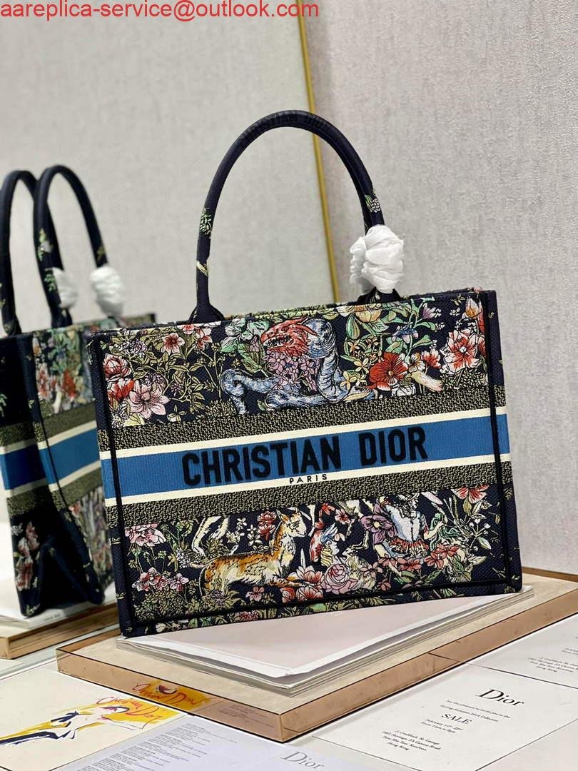 Dior M1296 Medium Book Tote D-Constellation embroidery in shades of blue