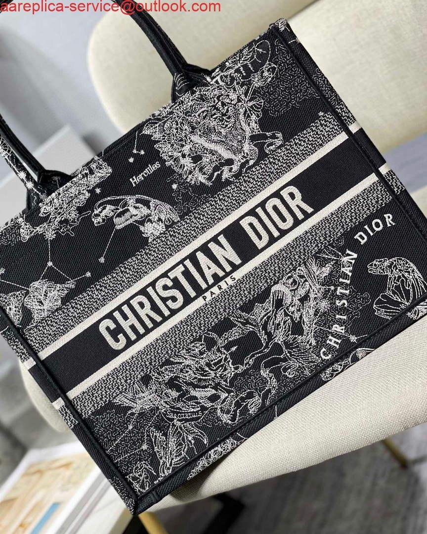 Dior M1296 Medium Book Tote Black Toile de Jouy Zodiac latte embroidery