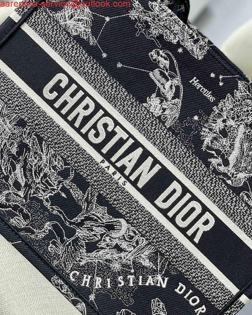 Dior M1296 Medium Book Tote Black Toile de Jouy Zodiac latte embroidery