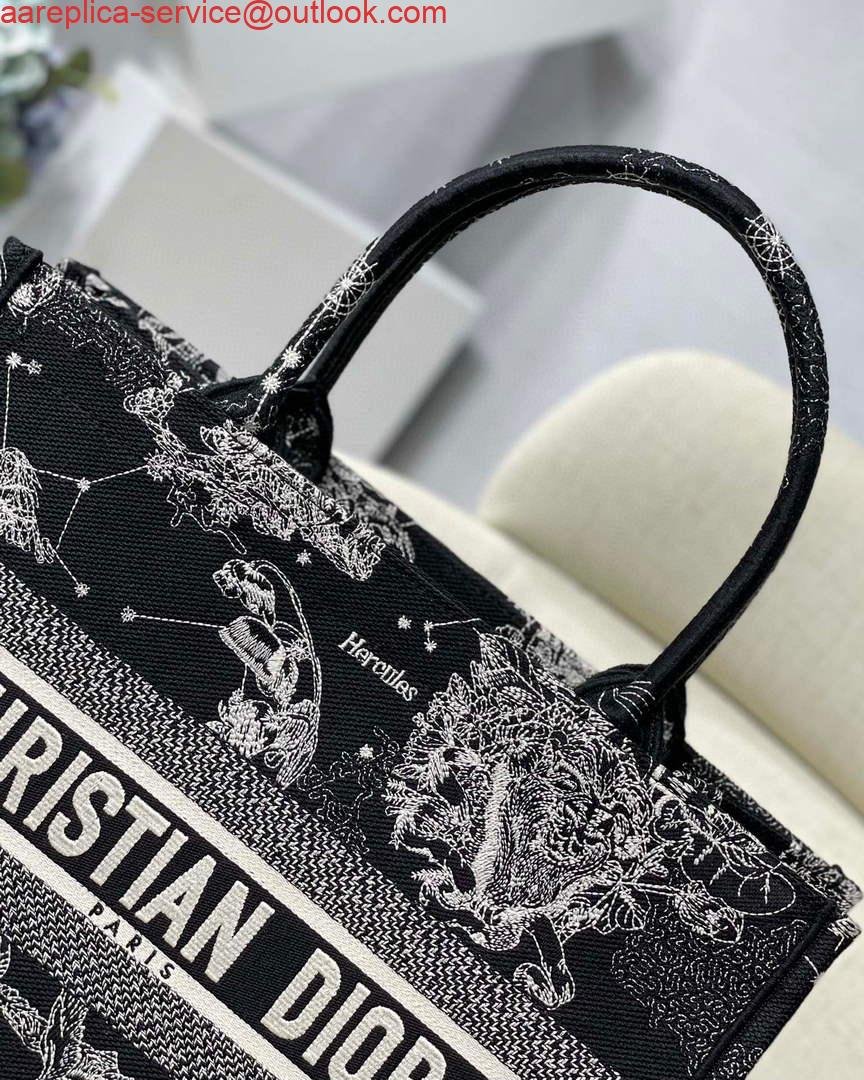 Dior M1296 Medium Book Tote Black Toile de Jouy Zodiac latte embroidery
