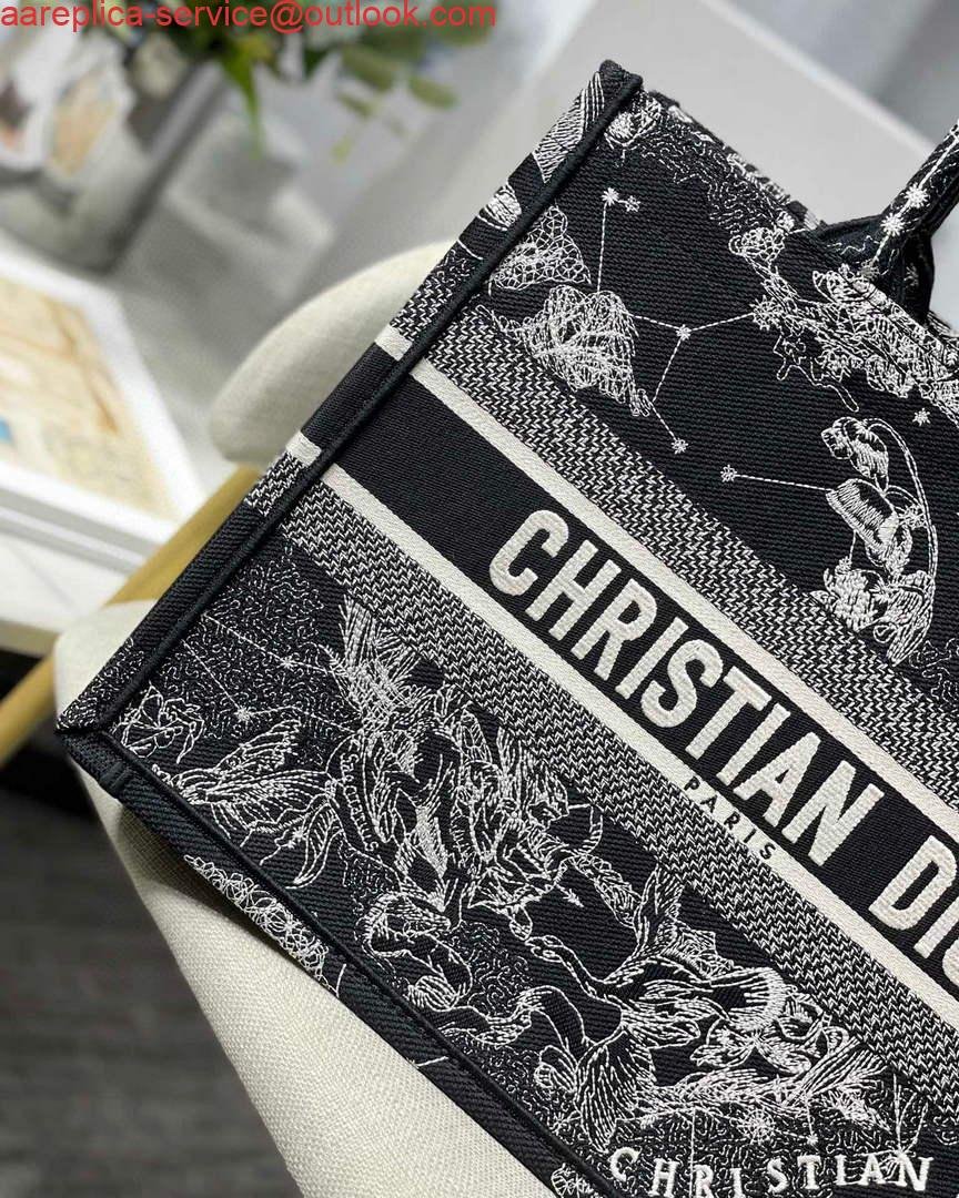 Dior M1296 Medium Book Tote Black Toile de Jouy Zodiac latte embroidery