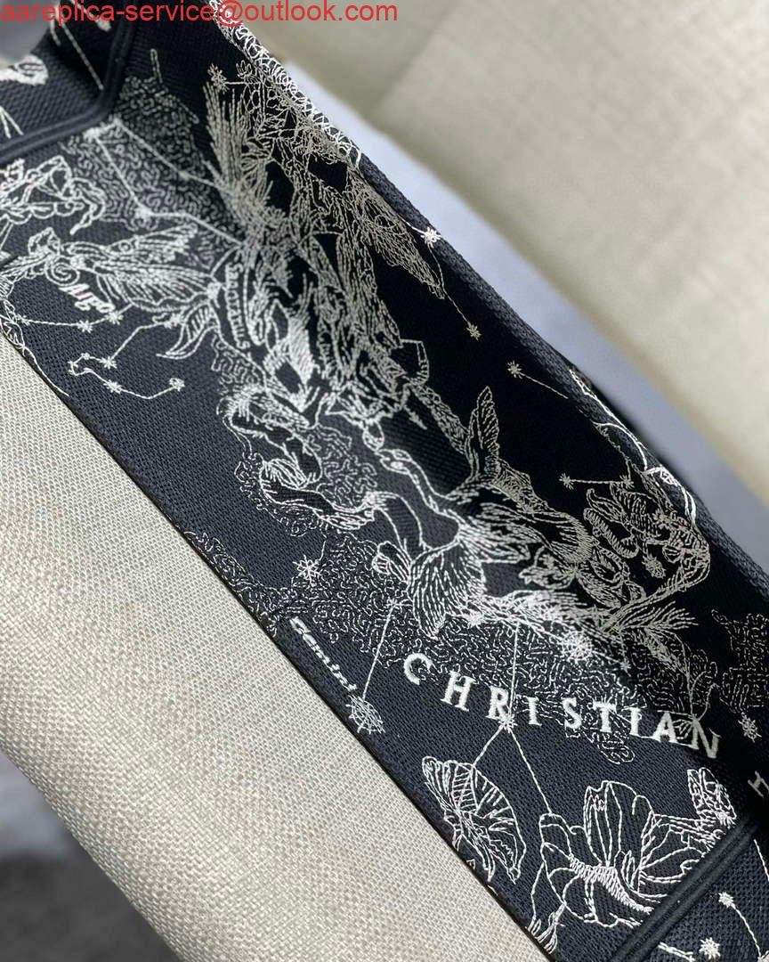 Dior M1296 Medium Book Tote Black Toile de Jouy Zodiac latte embroidery