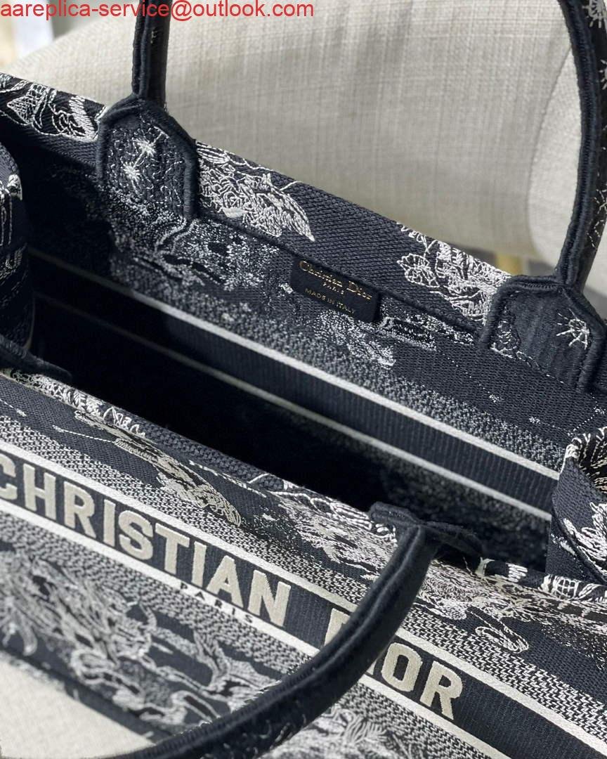Dior M1296 Medium Book Tote Black Toile de Jouy Zodiac latte embroidery