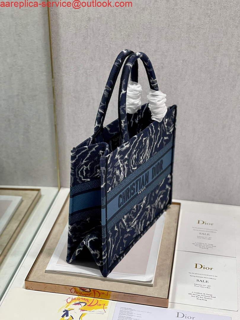 Dior M1296 Medium Book Tote Blue Roses embroidery