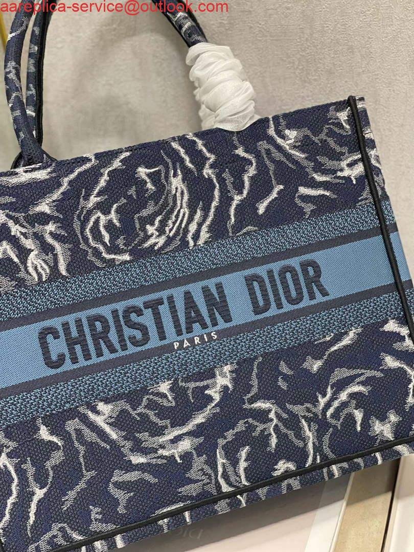 Dior M1296 Medium Book Tote Blue Roses embroidery