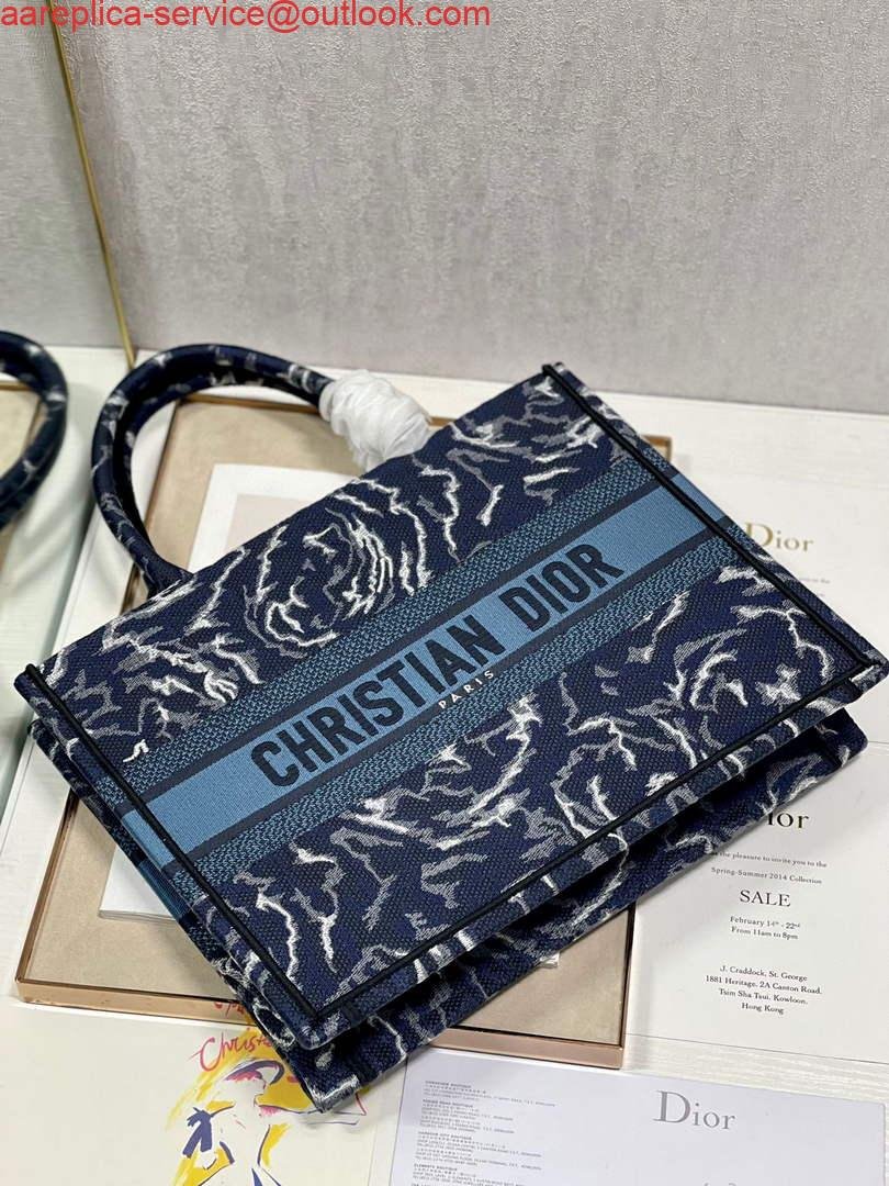 Dior M1296 Medium Book Tote Blue Roses embroidery