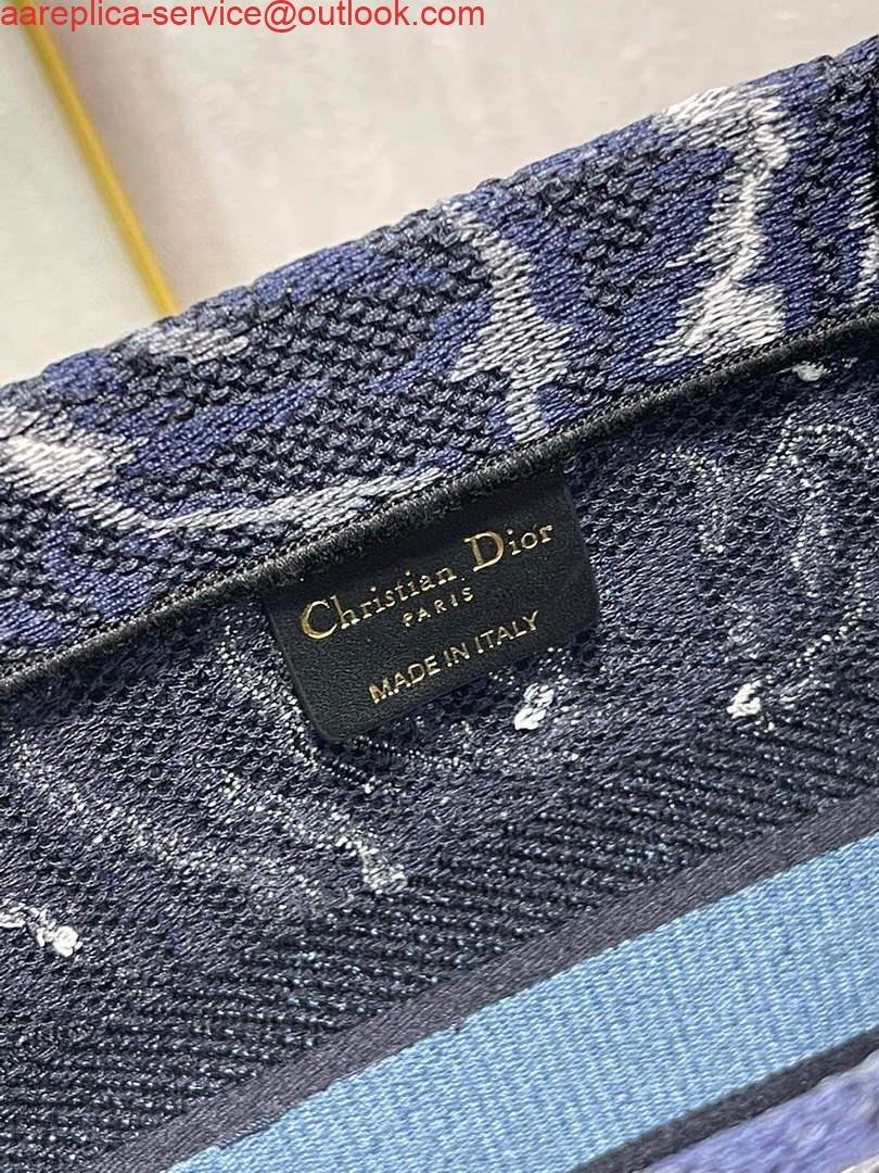 Dior M1296 Medium Book Tote Blue Roses embroidery