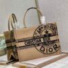 Dior M1296 Medium Book Tote Beige jute fabric with Union motif embroidery