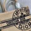 Dior M1296 Medium Book Tote Beige jute fabric with Union motif embroidery