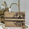 Dior M1296 Medium Book Tote Beige jute fabric with Union motif embroidery