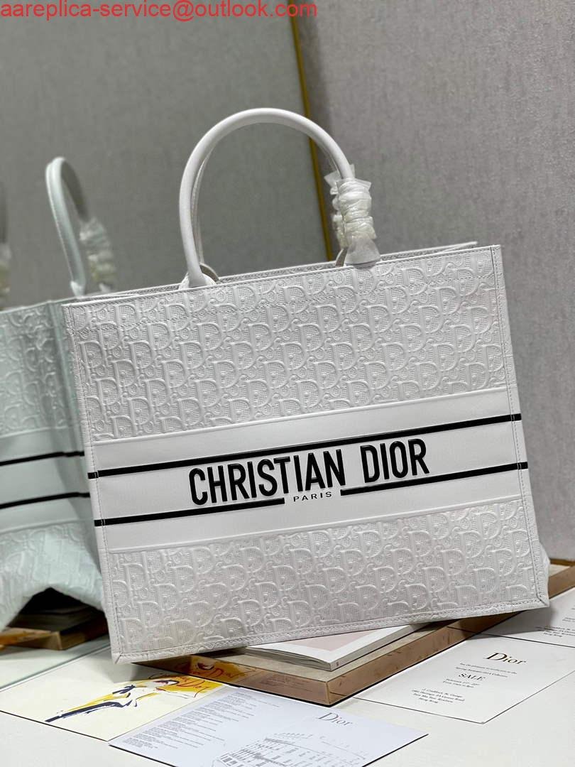 Dior M1286 Large Book Tote White Perforated and Embossed Oblique Calfskin