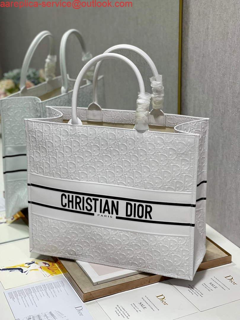 Dior M1286 Large Book Tote White Perforated and Embossed Oblique Calfskin