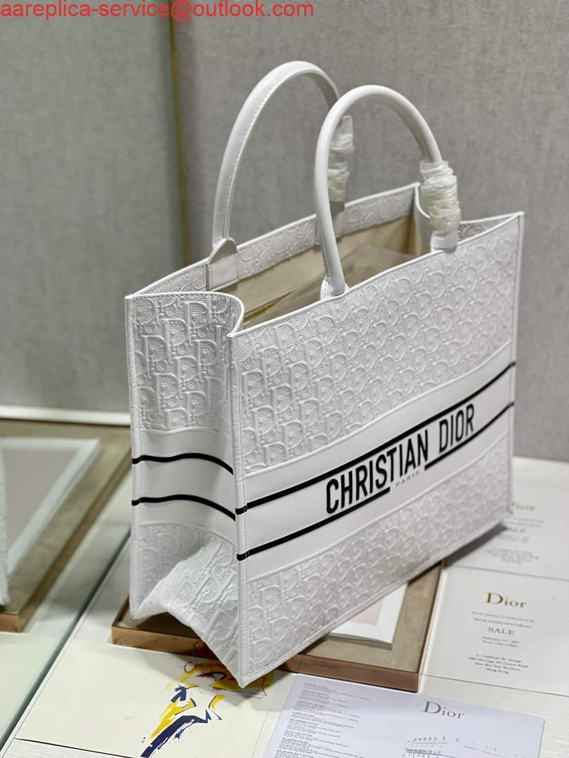 Dior M1286 Large Book Tote White Perforated and Embossed Oblique Calfskin