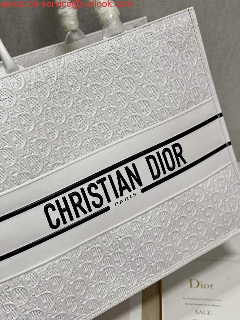 Dior M1286 Large Book Tote White Perforated and Embossed Oblique Calfskin