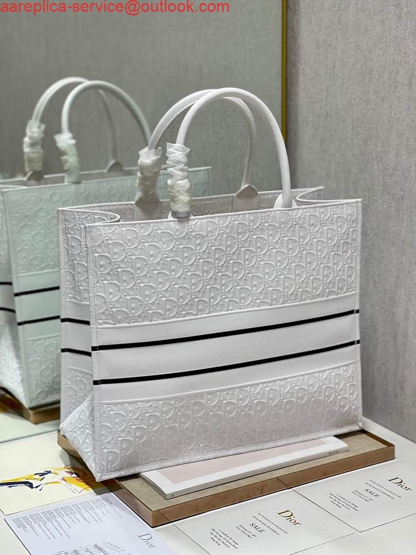 Dior M1286 Large Book Tote White Perforated and Embossed Oblique Calfskin