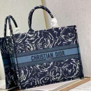 Dior M1286 Large Book Tote Beige jute fabric with Union motif embroidery