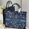Dior M1286 Large Book Tote Blue Dior Roses embroidery