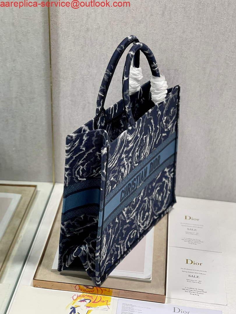 Dior M1286 Large Book Tote Blue Dior Roses embroidery