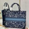 Dior M1286 Large Book Tote Blue Dior Roses embroidery