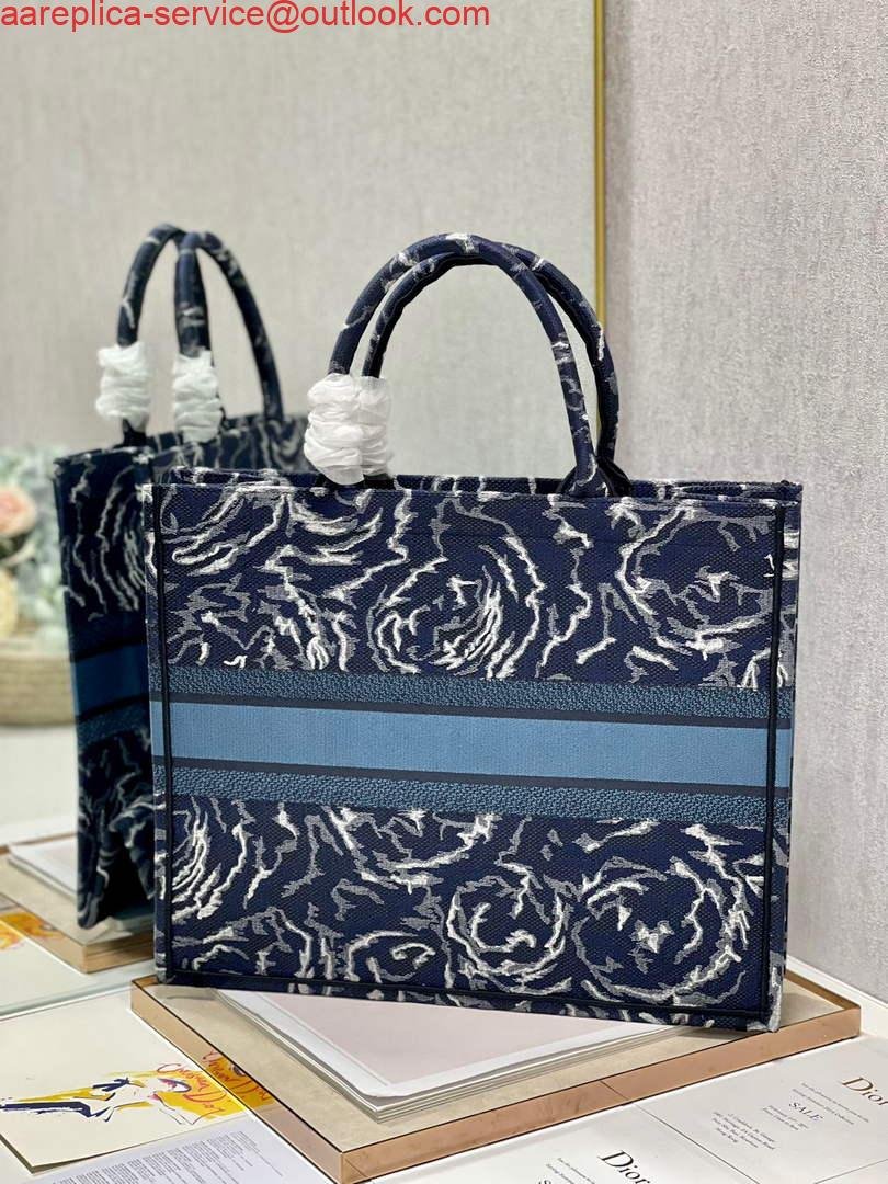 Dior M1286 Large Book Tote Blue Dior Roses embroidery