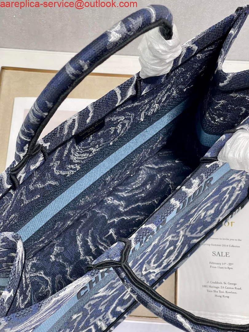 Dior M1286 Large Book Tote Blue Dior Roses embroidery